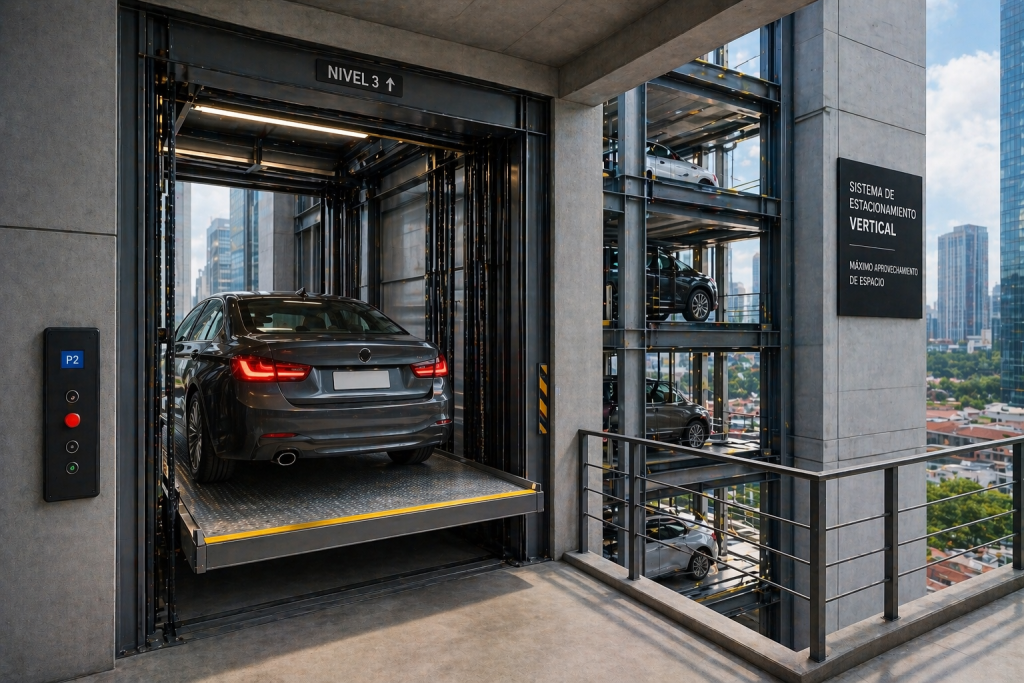 elevador para autos en proyecto vertical en México optimizando espacio en estacionamiento moderno